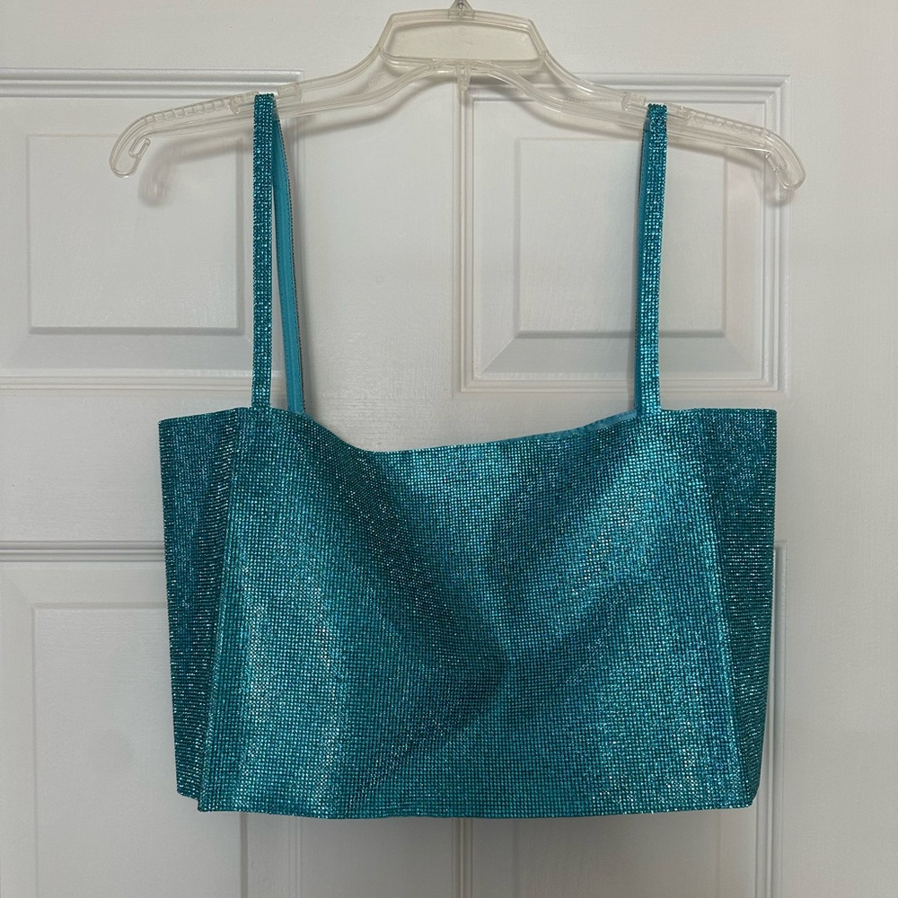 NWOT Buddylove Girly Girl Rhinestone Crop Top - Turquoise